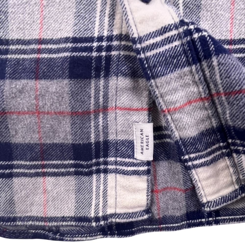American Eagle Mens Super Soft Flannel Shirt Plaid Navy Grey Red Size Medium Y2K - Picture 4 of 9